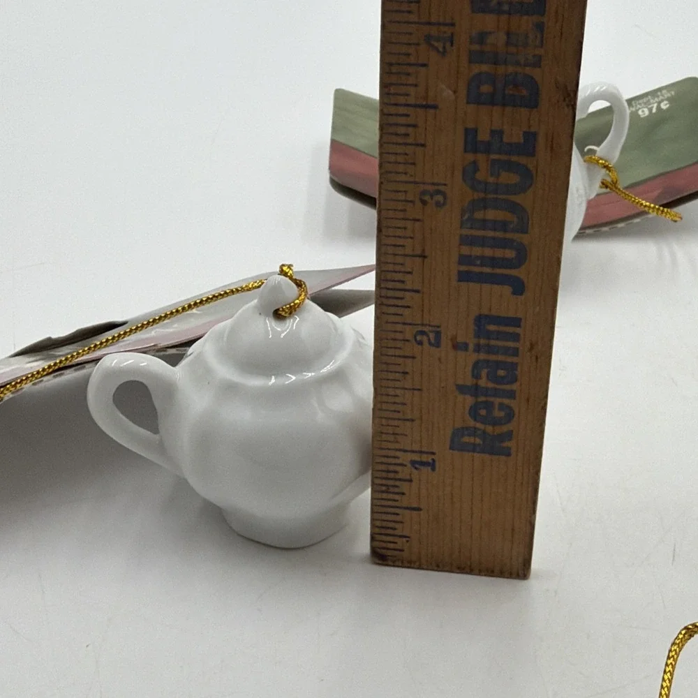Vintage White Porcelain 4 Piece Miniature Tea Set Ornaments Holiday Time